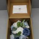 Ling's moment Dusty Blue Artificial Wedding Flower Bouquets for Bridesmaids White Floral Bouquet Light Blue Bridal Bouquets for Bridesmaids with Ribbon Ceremony Anniversary,7-inch Diameter