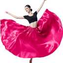 MUNAFIE Women's Long Maxi Dance Skirt - Satin Fairy Skirt for Praise & Cosplay Belly Dance Skirt Rose Red (Pink)