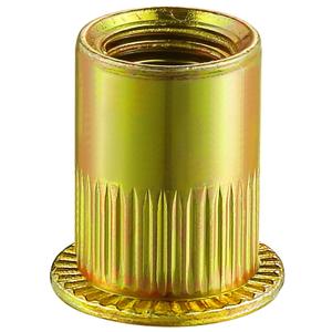 Wensilon 200Pcs Rivet Nut 1/4-20UNC Yellow Zinc Plated Finish Flat Head Rivnut Threaded Insert Nut Knurled Body