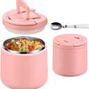 20oz Insulated Vacuum Food Jar with Buckle Lid, Soup Thermo for Hot Food Kids, Wide Mouth Leakproof Stainless Steel Lunch Container with Spoon-Pink