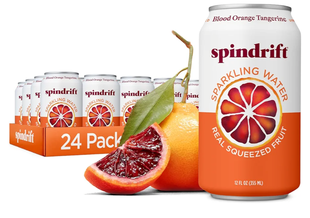 Spindrift Sparkling Water, Blood Orange Tangerine Flavored, Made with Real Squeezed Fruit, 12 Fl Oz Cans, Pack of 24 (Only 12 Calories per Can), Best By 10/11/26