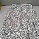 Yousify Womens Sequin Midi Skirts Y2K Elastic High Waisted Lace Trim Sparkly Stretchy Night Out Club Concerts Party Skirt (Medium, Silver)