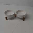 LE TAUCI Dog Bowl Set with Acacia Wood Stand - 1.5-Cup Ceramic Puppy Bowls for Small Dogs, Dual Food and Water Bowls with Weighted Non-Slip Base, Clover