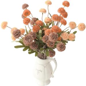 Floroom 9pcs Burnt Orange Taupe Mix Faux Silk Mums Artificial Flowers, Bulk Fake Small Mini Chrysanthemums with Stems for DIY Wedding Centerpieces Floral Arrangements Vase Fillers Home Decorations (Sunset Glow Harmony)