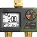 Diivoo Brass Sprinkler Timer 2 Zone, IP66 Waterproof Programmable Water Hose Timer 2 Outlet with Large Display, Rain Delay & Manual Watering for Outdoor Automatic Irrigation of Garden, Lawn, Yard