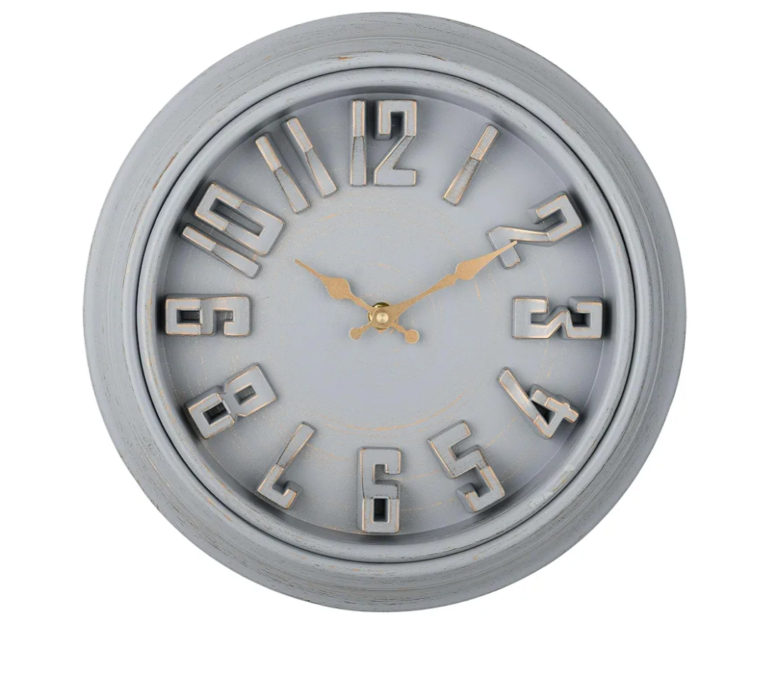 Vintage 16" Wall Clock with 3D Font - Silent Non-Ticking Battery-Powered Retro Design, Large Easy-Read Numbers for Living Room, Bedroom & Kitchen Indoor Home Decor (Grey)