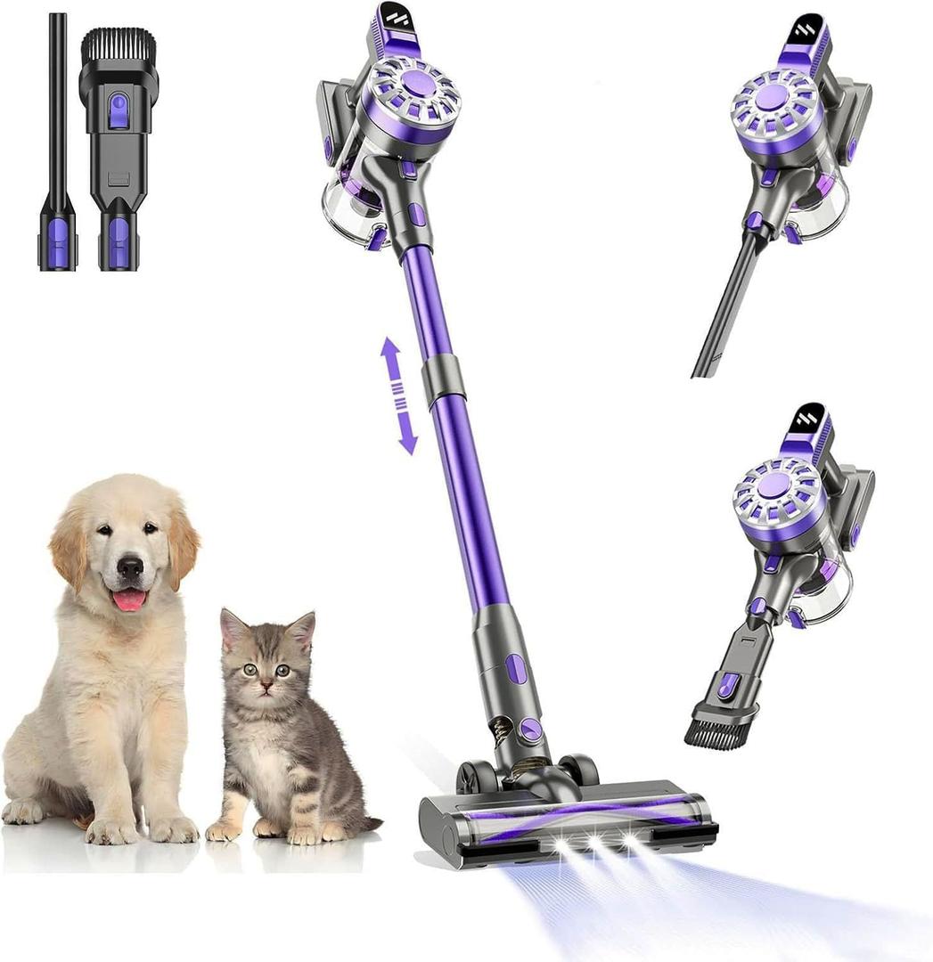 Cordless Vacuum Cleaner for Home with Powerful Suction,Lightweight Stick Vacuum Cordless Rechargeable with 35 Mins Runtime, Hardwood Floor Vacuum for Pet Hair,Carpet,Tile(Dark Purple)