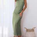 Halfisland Womens Satin High Neck Backless Sleeveless Cocktail Midi Dress (Green, XL)