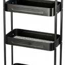 4 Tier Slim Storage Cart with Wheels for Laundry Room Between Washer and Dryer, 7.1'' Narrow Rolling Cart with Wheels and Lockable Casters, Metal Thin Standing Shelf for Small Space, Black