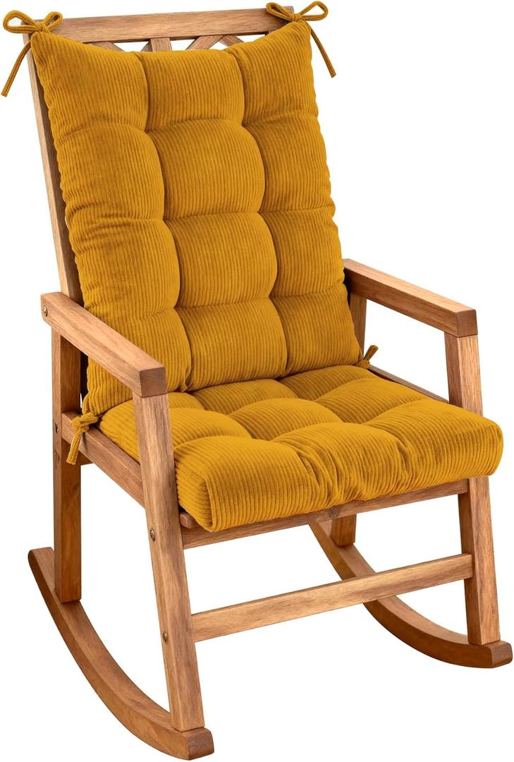 Rocking Chair Cushion Set - 2-Piece Tufted with Ties, Non-Slip High Back Chair Pads for Adirondack Nursery Porch Rockers
