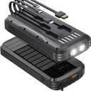 Solar Charger Power Bank, 40000mAh Portable Charger PD 20W Fast Charging Solar Power Bank Built in 4 Cables and USB-C in/Output, Camping Essentials External Battery Pack with Flashlights