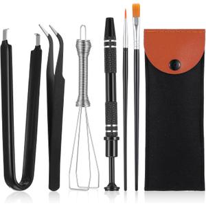 Keyboard Remover Tool Kit-6-Piece Set, Keycap Puller, Switch Puller, Lubricating Pen, Cleaning Brush, Tweezers, 4-Jaw Gripper, and Key Cap Puller for Mechanical Keyboards with Black Felt Bag