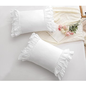 White Ruffled Pillow Shams Standard Twin Size Pillowcases Pure Cotton Pillow Covers 20"x26" 2-Pack 