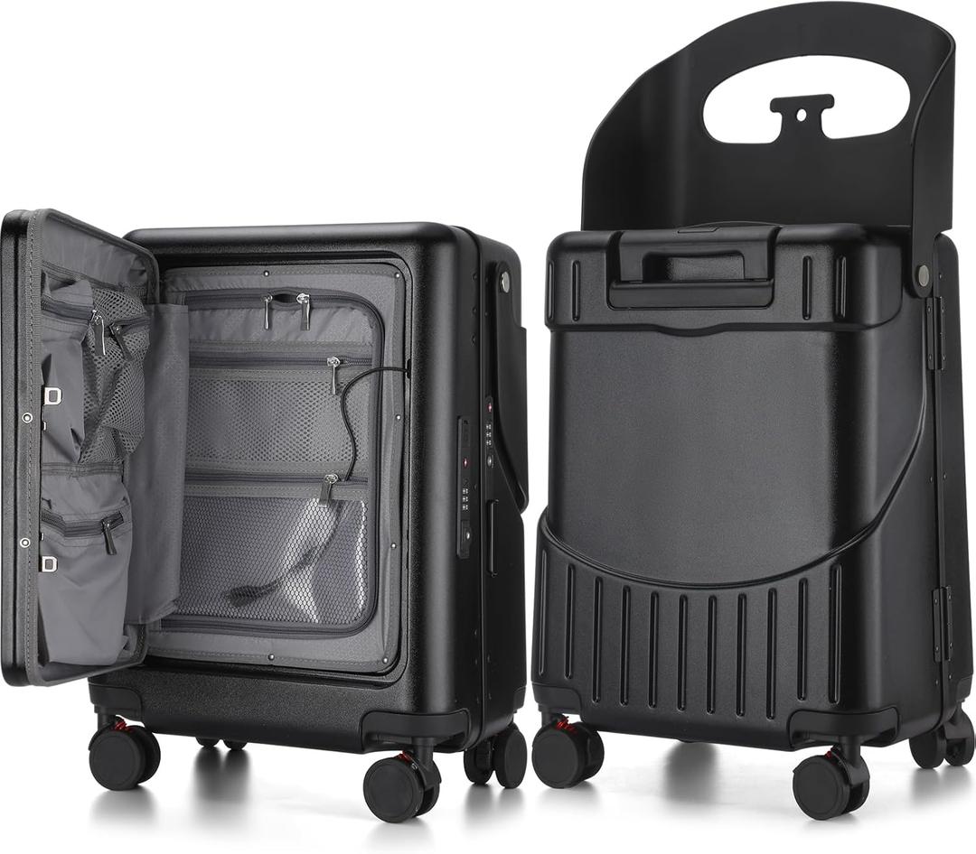 20'' Ride on Luggage Kids Rolling Suitcase with Seat & Aluminum Frame Back to School Gift for Student Travel(Black)