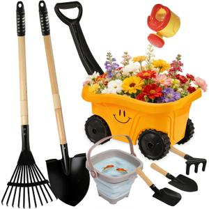 Toddlers Rake & Shovel Set with Wheelbarrow, Kids Yard Tools for Digging, Gardening, Beach, Sandbox, Lawn, Camping, Summer Outdoor Garden Toys Gifts for Children Age 2-5 Years Old