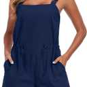 KateModa Womens Short Overalls Adjustable Strap Drawstring Waist Sleeveless Shorts Jumpsuits Summer Beach Vacation Jumpers Navy Blue 2XL