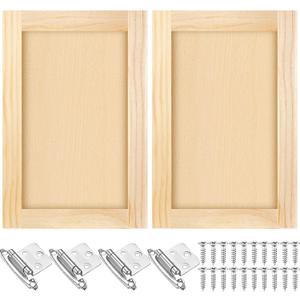 Cinnvoice 2 Pcs 14.75'' W x 22.5'' H Unfinished Pine Kitchen Cabinet Door Replacement with 4 Pcs Cabinet Hinges Wood Shaker Door Front Replacement for Kitchen, Bathroom, Vanity
