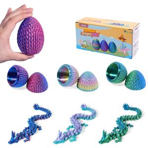 3 Pack Dragon Eggs with Dragon Inside, Dragon Egg Fidget Toy, 3D Dragon Eggs with Dragon Inside, Mystery Dragon Egg, 3D Printed Dragon Egg, Stocking Easter Basket Stuffers