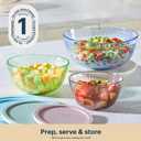 Pyrex Colors (3-Pack, Full Set) Sculpted Tinted Glass Mixing Bowls With Plastic Lids, Nesting Space Saving Set of Bowls For Prepping and Baking, 1.3QT, 2.3QT & 4.5Q, (Pink, Green, Blue), 3 Pack, Small/Medium/Large, With Lids