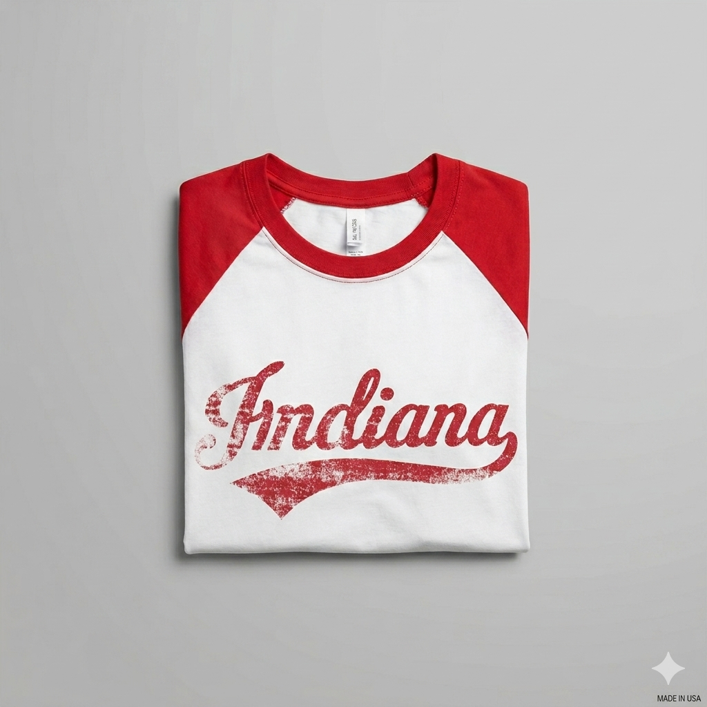 Vintage Indiana Hoosier State Distressed Pride apparel Raglan Baseball Tee XL