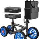 Knee Scooter for Adults for Foot Surgery, 11in Front Wheel Heavy Duty Knee Walker for Broken Foot, 350lbs Capacity Foldable Scooter Crutch Alternative with Disc Brake, Black (Blue)