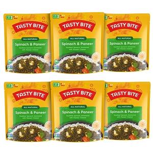 Tasty Bite Kashmir Spinach, Ready to Eat, 10 Ounce, Pack of 6, Microwavable Entrée in Light Curry Sauce, Vegetarian (Packaging May Vary), BBD 11/30/2026