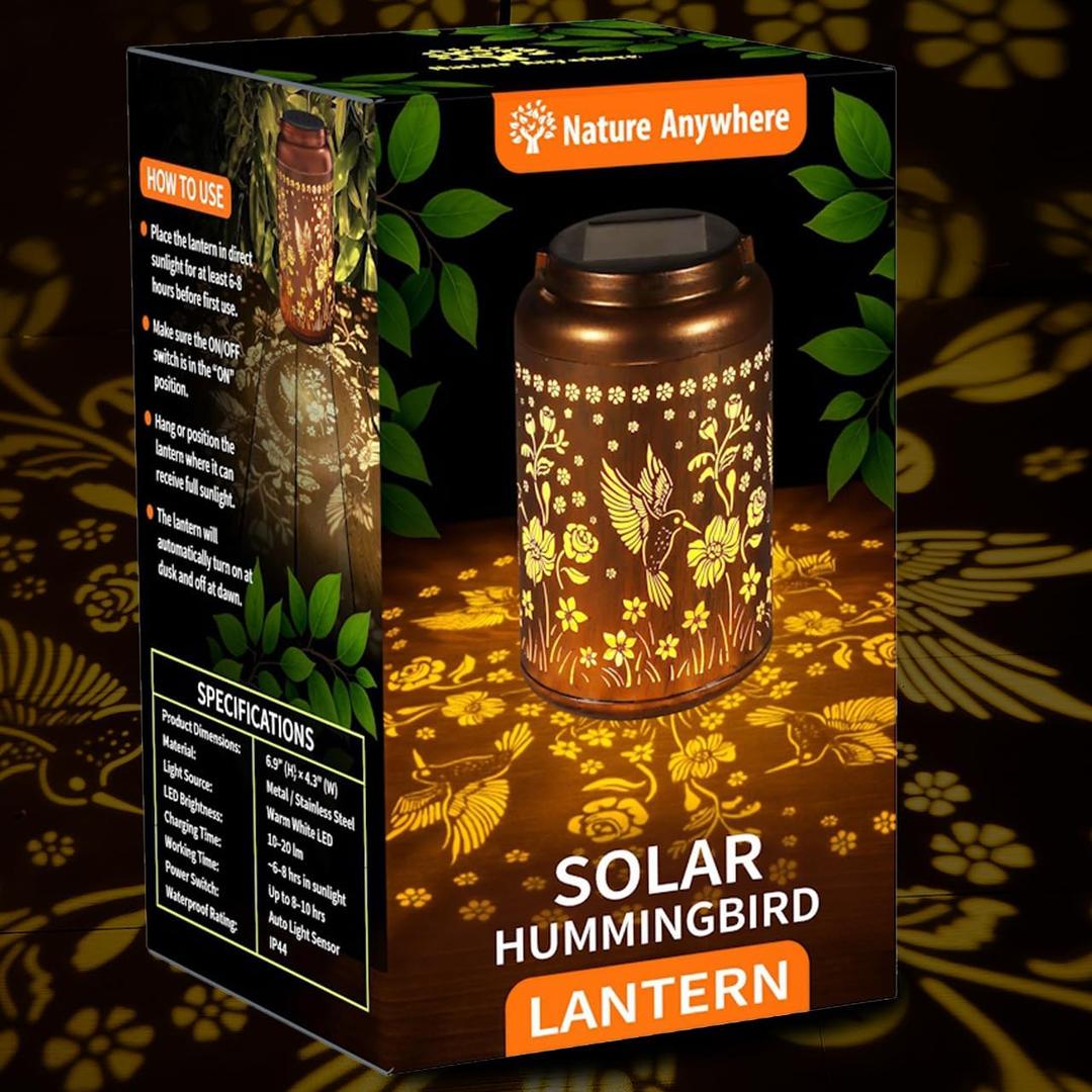 Solar Lanterns Outdoor Waterproof | Hummingbird Solar Lantern for Garden, Hanging Solar Light Decorative, Solar Hummingbird Lights, Garden Lantern Decor Gift