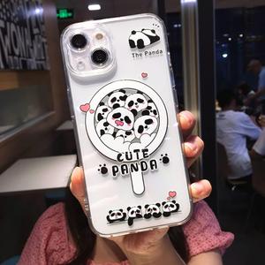 Roemary Pandas Case for iPhone 16 Pro with MagSafe Design,Magnetic Wireless Charging Clear Transparent TPU Phone Case Cover for iPhone 16 Pro 6.3 inch(Panda)