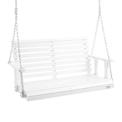 VEVOR Wooden Porch Swing 4 ft, Patio Bench Swing for Courtyard & Garden, Upgraded 880 lbs Strong Load Capacity, Heavy Duty Swing Chair Bench with Hanging Chains for Outdoors, White