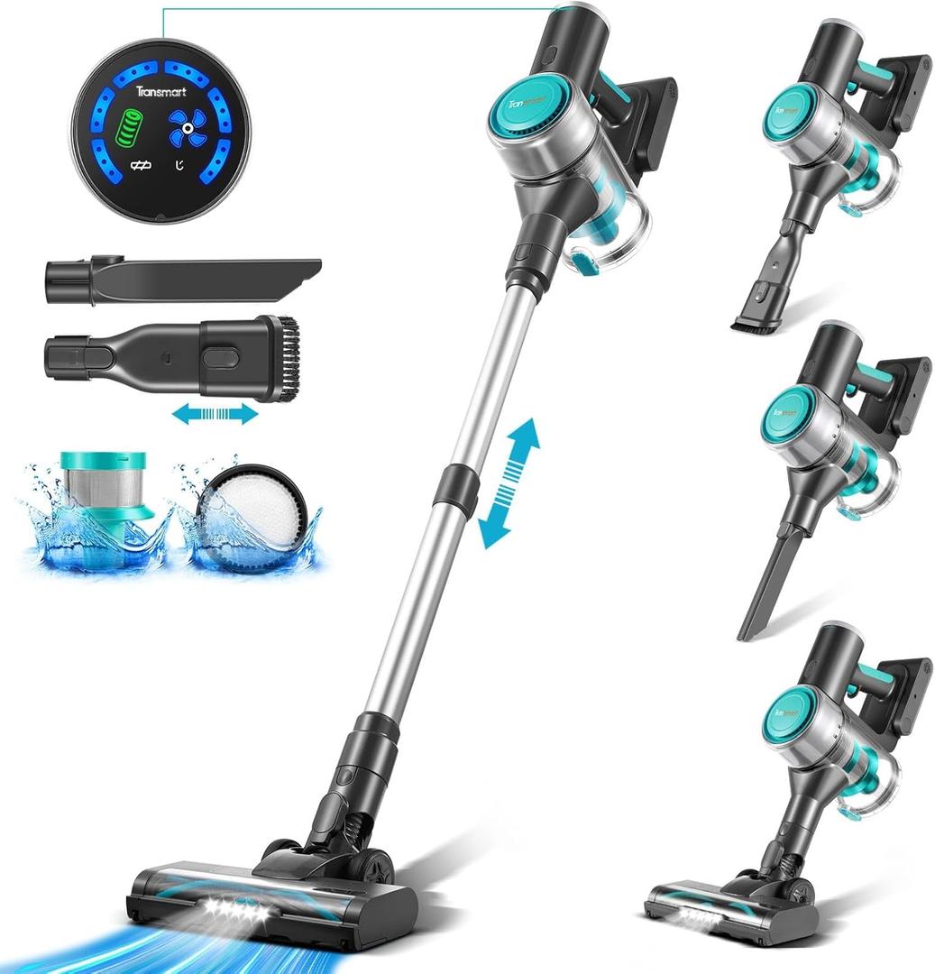 Cordless Vacuum Cleaner, Stick Vac with Anti-Tangle Brush, LED Display, 6 Suction Adjustable, Rechargeable, Lightweight, Flexible for Floor, Low Rug