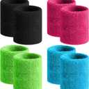 BEACE Sweatbands Sports Wristband for Men & Women -8pcs Moisture Wicking Athletic Cotton Terry Cloth Sweatband for Tennis, Basketball, Running, Gym, Working Out (Black/RoseRed/Green/LT-Blue)