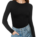 Buauty Women's Long Sleeve Crewneck Sweater 2025 Fall Ribbed Knit Fitted Shirts Slim Solid Pullovers Basic Casual Tee Tops Size Large
