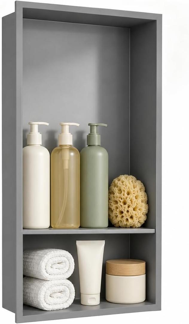 Shower Niche Stainless Steel Gray 24H X 12W No Tile Needed