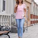 Sosolism V Neck Breastfeeding Shirts Short Sleeve Breathable Nursing Tops Summer Pumping Tshirt for Women (Pink, L)