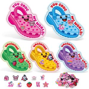 Zesua Valentines Day Cards for Kids School - Valentines Day Gifts for Kids - 30 Pcs Valentine Cards with 60 Shoe Charms - Cute Valentine Gifts for Classroom Exchange Boys Girls Toddlers Party Favors