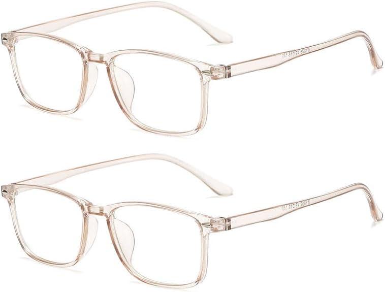 2 Pairs Nearsighted Distance Myopia Glasses for Women and Men, Lightweight Frame Driving Spectacles (Transparent Brown)