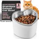 OCM Raised Cat Bowl  8oz Heart Shaped Elevated Bowls, Stainless Steel, Non-Slip, Promotes Digestion, Reduces Vomiting, Indoor Cat & Small Dog Bowls (Off White)