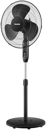 PELONIS 16'' Pedestal Fan for Bedoom, Remote, Standing Fan with 7-Hour Timer, 90° Oscillation, 3-Speeds, Adjustable Height, Electric Cooling Fans for Living Room and Office