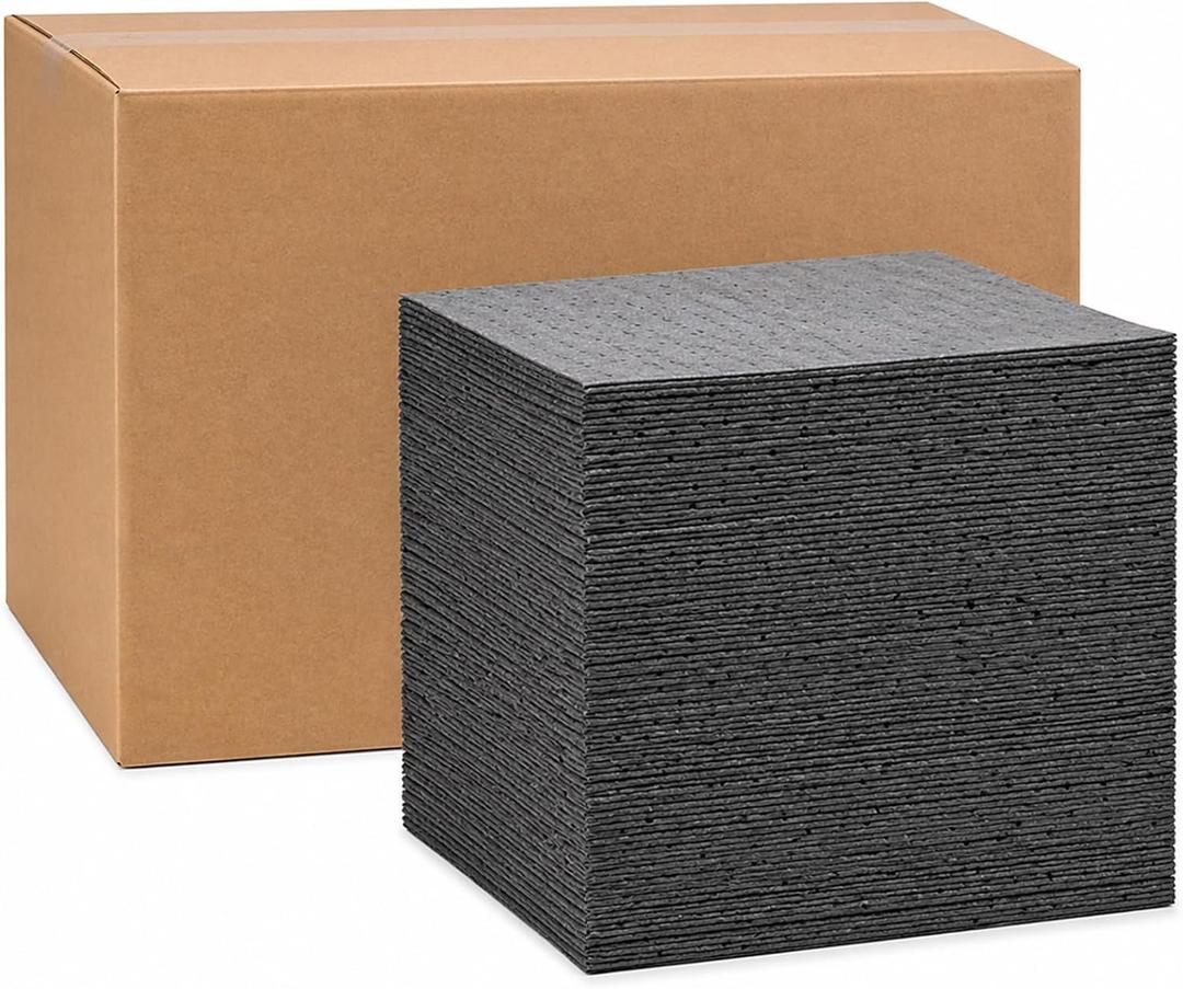 Hoolerry Oil Absorbent Pads Weight Dimpled Pad Garage Accessories Water Absorbent Mat Oil Spill Mat for Absorbing Protecting Home Garage Basement(15 x 19.7 Inch,Gray,100 Pcs)