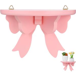 DOITOOL Wood Floating Shelves Bow Shelf Pink Wall Shelf Kawaii Room Decor Nordic Style Decorative Small Wall Shelves for Bedroom, Living Room, Kitchen, Office (Pink)