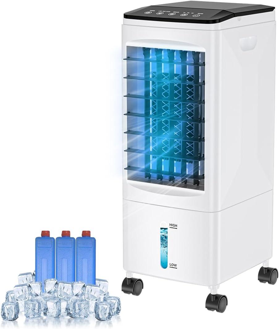 Evaporative Air Cooler, 3-in-1 Portable AC Cooling Fan 3 Modes 3-Speed with Remote, 3 Ice Boxes, No Window Needed Air Conditioners with 6L Tank for 20H Cooling, for Home, Bedroom, Kitchen