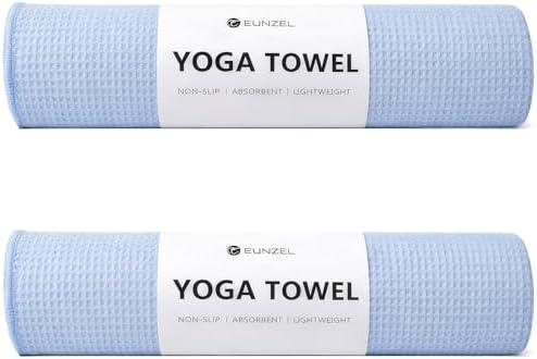 Eunzel 2 Pack Hot Yoga Towel, Non-Slip Yoga Mat Towel with Grip Dots Stickyfiber Sweat Absorbent Towel for Hot Yoga, Pilates and Workout 72" x 24", Blue