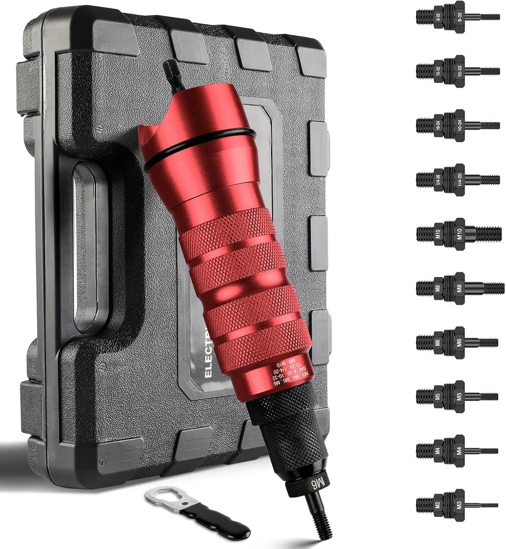YUZES Rivet Nut Tool Drill Adapter Kit, Labor-Saving Rivet Nut Gun Cordless with 10 Mandrels and Carrying Case, Rivnut Tool Kit for Nutsert, Cars, Metalwork, Home Improvement, DIY - 10 Series