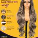 Dofami KOME Blonde Highlight Synthetic Lace Front Wig,13x4 HD Lace Glueless Long Body Wave Curly Wigs for Women Daily Party Use 30IN(#1413HL)