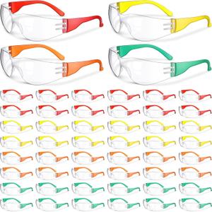 Weewooday 48 Packs Kids Safety Glasses Scratch Impact Resistant Safety Goggles Child Protective Eyewear Goggles with Lenses (Orange, Yellow, Green, Red)