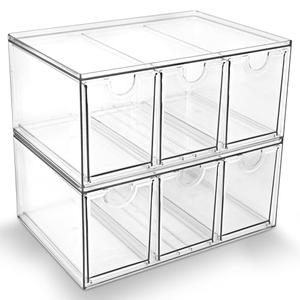 Prsildan Acrylic Makeup Organizer, 2 Pack Stackable Storage Drawers with 6 Drawers for Office Desk Vanity Craft Room Clear Drawer Organizers for Hair Accessories Art Supplies Cosmetics Modular System