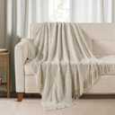 BOURINA Beige Throw Blanket 50x60 Inches Throw Textured Solid Soft Ripple Throws and Blankets for Sofa or Bed Knitted Decorative Bla