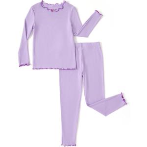 PATPAT Toddler Girls Pajama Sets Ages 2-12 Years - Snug Fit Long Sleeve Shirring Sleepwear, Soft Breathable Kids PJs (Purple)