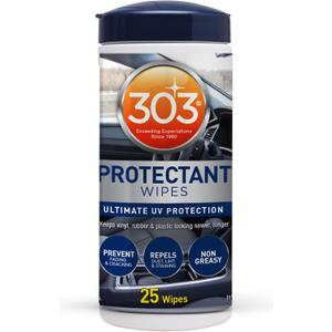 303 Products Automotive Protectant Wipes - Helps Prevent Fading & Cracking, Repels Dust, Lint & Staining, Superior UV Protection & Restores Lost Color, Exterior & Interior Car Cleaning Supplies (25 count)