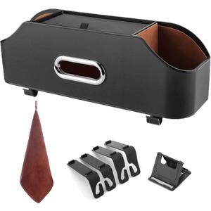 Backseat Car Organizer with 2 Drink Cup Holder - Tissue Holder - Car Seat Hooks for Headrest - Multi-functional Storage for Travel - Perfect for Kids, Adults(Black)